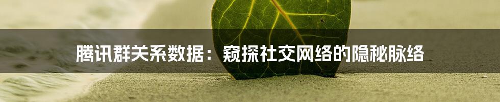 腾讯群关系数据：窥探社交网络的隐秘脉络