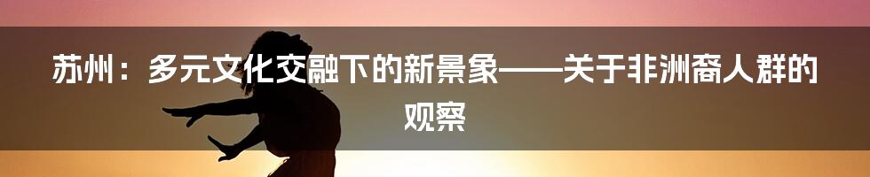 苏州：多元文化交融下的新景象——关于非洲裔人群的观察
