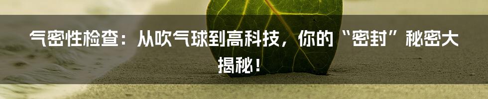 气密性检查：从吹气球到高科技，你的“密封”秘密大揭秘！