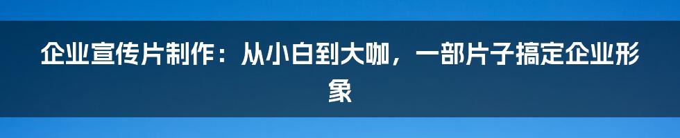 企业宣传片制作:从小白到大咖,一部片子搞定企业形象