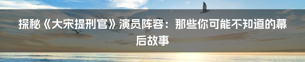 探秘《大宋提刑官》演员阵容：那些你可能不知道的幕后故事