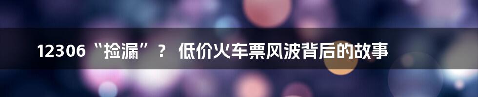 12306“捡漏”? 低价火车票风波背后的故事