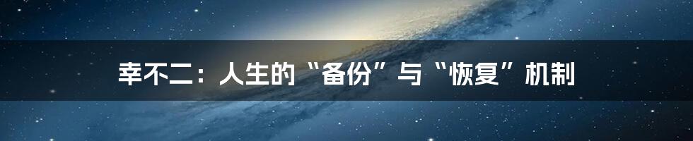 幸不二：人生的“备份”与“恢复”机制