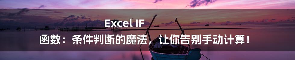 Excel IF 函数:条件判断的魔法,让你告别手动计算!