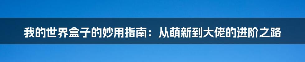我的世界盒子的妙用指南:从萌新到大佬的进阶之路