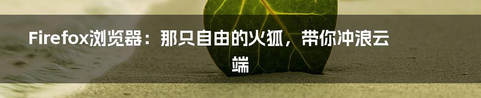 Firefox浏览器:那只自由的火狐,带你冲浪云端