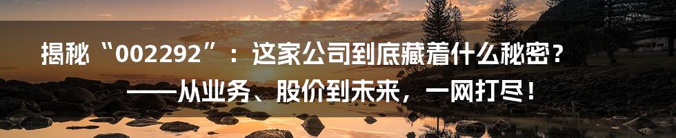 揭秘“002292”：这家公司到底藏着什么秘密？——从业务、股价到未来，一网打尽！