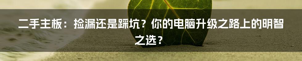 二手主板:捡漏还是踩坑?你的电脑升级之路上的明智之选?