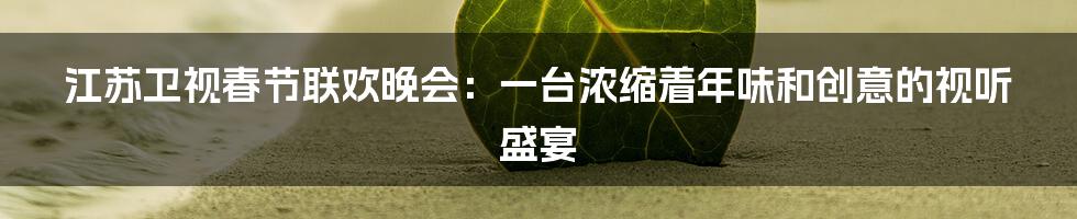 江苏卫视春节联欢晚会:一台浓缩着年味和创意的视听盛宴