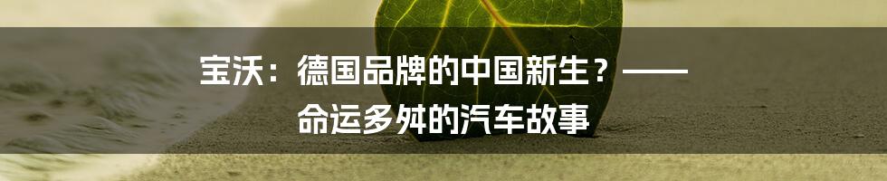 宝沃:德国品牌的中国新生?—— 命运多舛的汽车故事