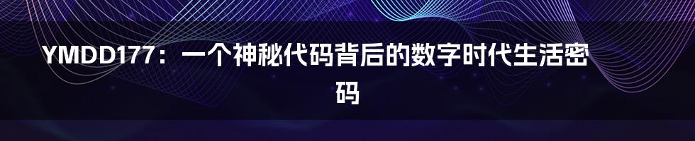 YMDD177：一个神秘代码背后的数字时代生活密码