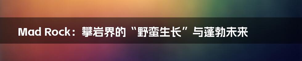 Mad Rock：攀岩界的“野蛮生长”与蓬勃未来