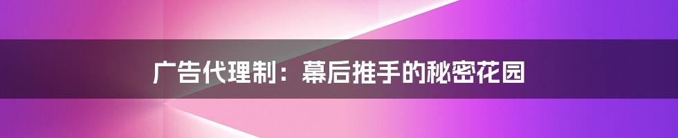 广告代理制:幕后推手的秘密花园