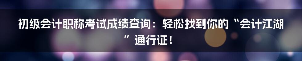 初级会计职称考试成绩查询：轻松找到你的“会计江湖”通行证！