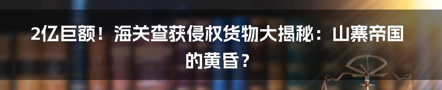 2亿巨额！海关查获侵权货物大揭秘：山寨帝国的黄昏？