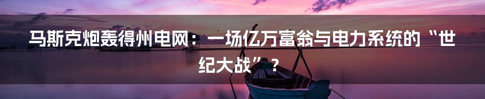 马斯克炮轰得州电网：一场亿万富翁与电力系统的“世纪大战”？