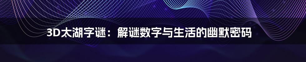 3D太湖字谜：解谜数字与生活的幽默密码