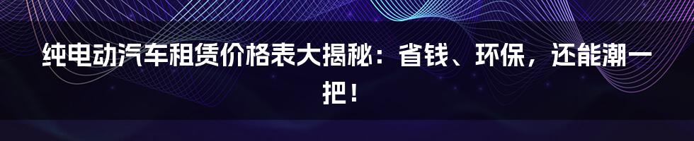 纯电动汽车租赁价格表大揭秘:省钱、环保,还能潮一把!