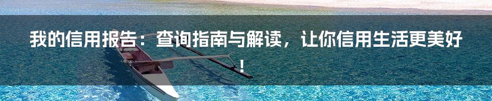 我的信用报告：查询指南与解读，让你信用生活更美好！