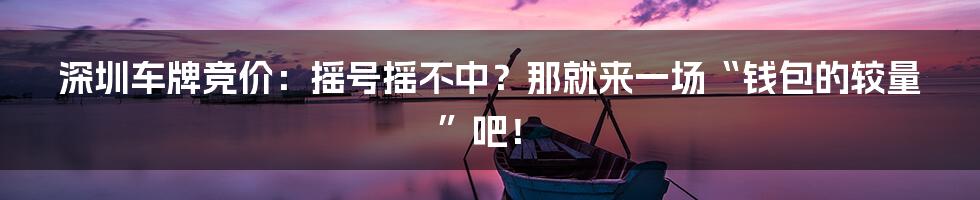 深圳车牌竞价:摇号摇不中?那就来一场“钱包的较量”吧!