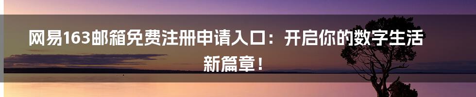 网易163邮箱免费注册申请入口：开启你的数字生活新篇章！