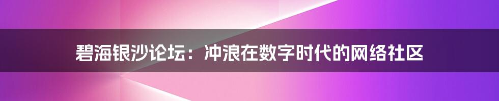 碧海银沙论坛:冲浪在数字时代的网络社区