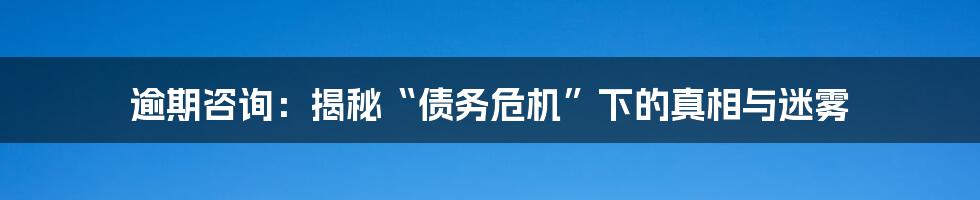 逾期咨询:揭秘“债务危机”下的真相与迷雾