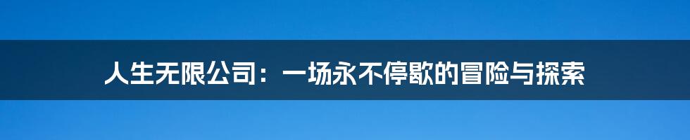 人生无限公司：一场永不停歇的冒险与探索