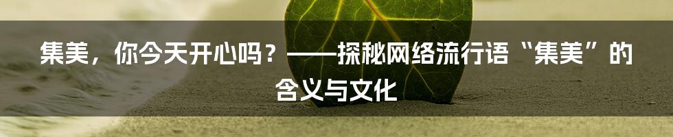 集美，你今天开心吗？——探秘网络流行语“集美”的含义与文化