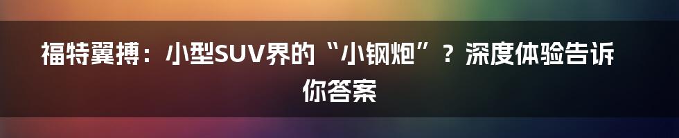 福特翼搏：小型SUV界的“小钢炮”？深度体验告诉你答案