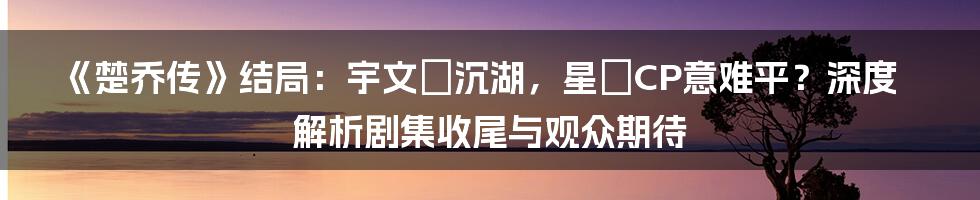 《楚乔传》结局:宇文玥沉湖,星玥CP意难平?深度解析剧集收尾与观众期待
