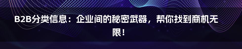 B2B分类信息：企业间的秘密武器，帮你找到商机无限！