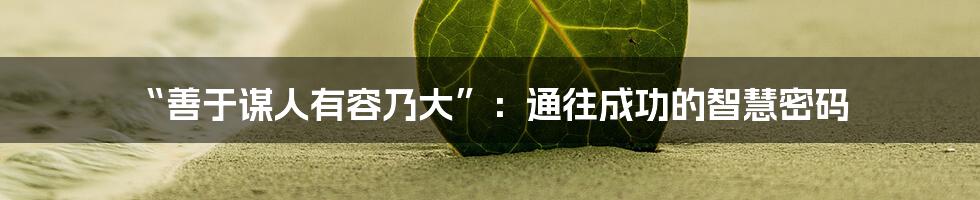“善于谋人有容乃大”:通往成功的智慧密码