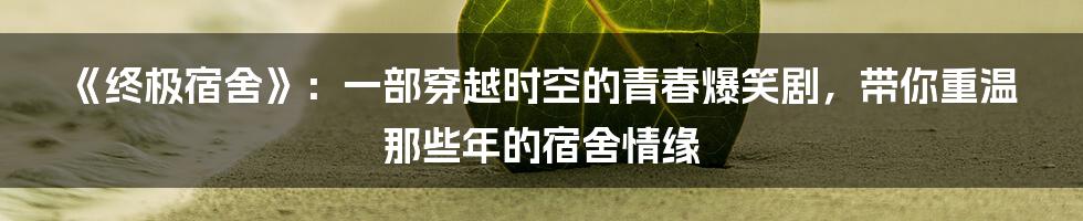 《终极宿舍》:一部穿越时空的青春爆笑剧,带你重温那些年的宿舍情缘