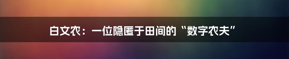 白文农：一位隐匿于田间的“数字农夫”