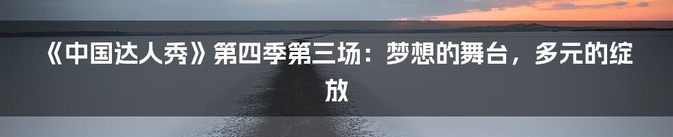 《中国达人秀》第四季第三场：梦想的舞台，多元的绽放