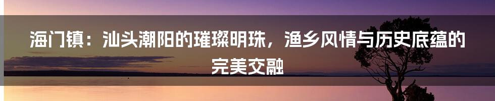 海门镇:汕头潮阳的璀璨明珠,渔乡风情与历史底蕴的完美交融