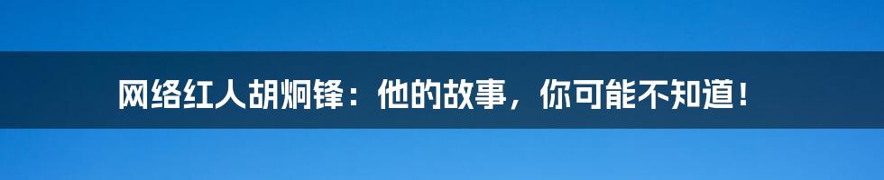 网络红人胡炯锋:他的故事,你可能不知道!