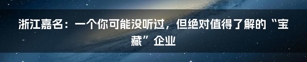 浙江嘉名:一个你可能没听过,但绝对值得了解的“宝藏”企业