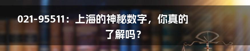 021-95511：上海的神秘数字，你真的了解吗？