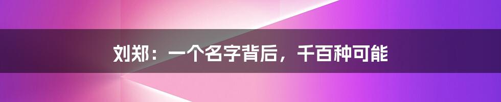 刘郑:一个名字背后,千百种可能
