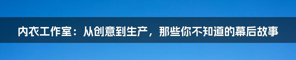 内衣工作室:从创意到生产,那些你不知道的幕后故事