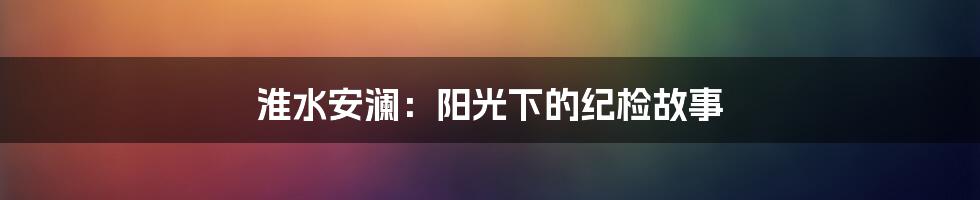淮水安澜：阳光下的纪检故事