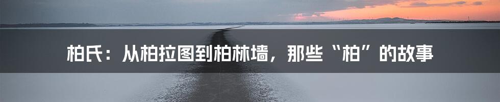 柏氏:从柏拉图到柏林墙,那些“柏”的故事
