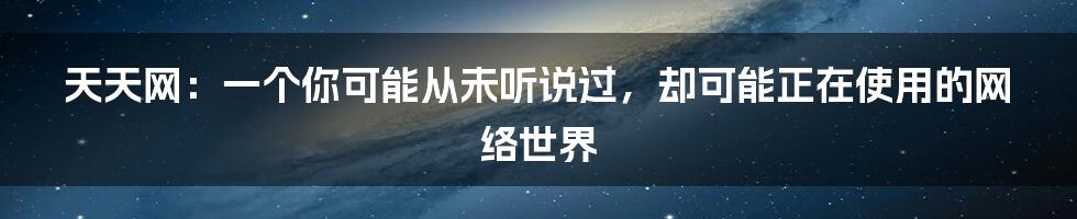 天天网：一个你可能从未听说过，却可能正在使用的网络世界