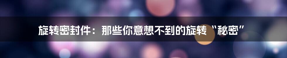 旋转密封件:那些你意想不到的旋转“秘密”