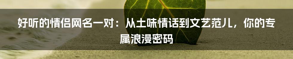 好听的情侣网名一对：从土味情话到文艺范儿，你的专属浪漫密码