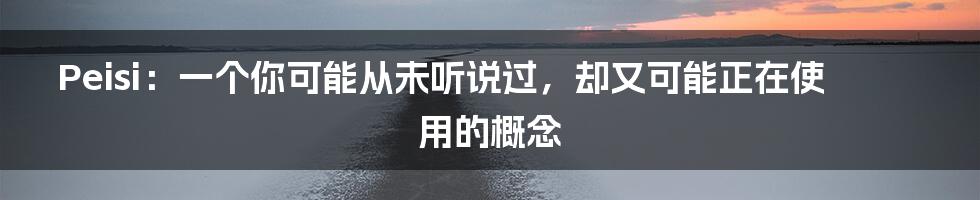 Peisi:一个你可能从未听说过,却又可能正在使用的概念