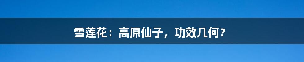 雪莲花：高原仙子，功效几何？