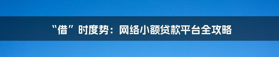 “借”时度势:网络小额贷款平台全攻略